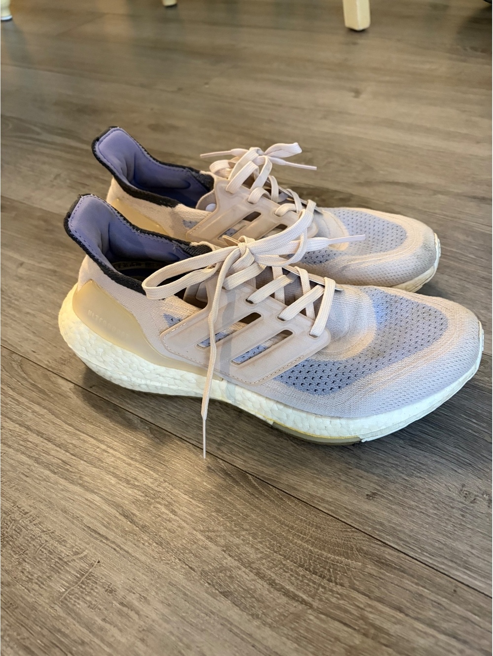 Adidas Ultraboost Running Shoes — Cream/Grey/Lilac, Size 7.5